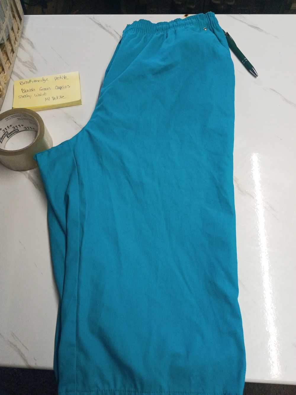 Bright Teal Elastic Waist Pull-On Capris